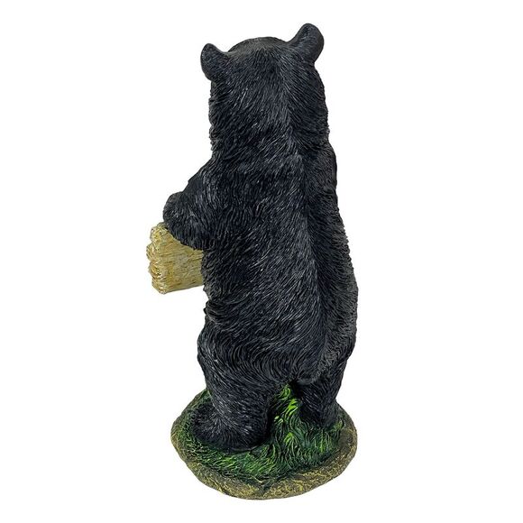 Rude Black Bear Statue with Go Away Sign 15 Resin Outdoor Garden Cabin Decor